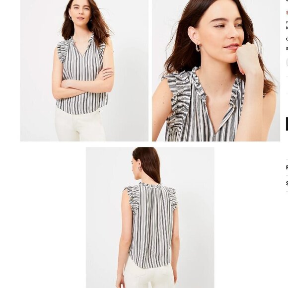 Loft Striped Ruffle Split Neck Shell black and white stripe size XXL - Picture 6 of 6